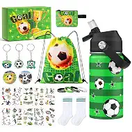 Kids Insulated Water Bottle with Straw Lid - 14oz Stainless Steel Kids Cup with Soccer Gifts Set - Leak Proof Sports Tumbler for Boys Toddler Summer Camp Travel School (14oz Green)