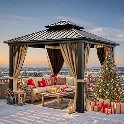 YITAHOME 10x10ft Hardtop Gazebo with Nettings and Curtains, Heavy Duty