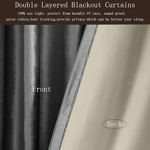 Miniatura 5 de PRIMROSE Cortinas 100% opacas de terciopelo gris de 84 pulgadas de largo para sala de estar, juego de 2 paneles de forro con bolsillo para barra,