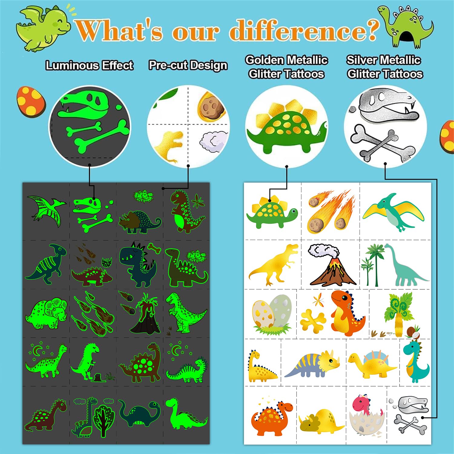 Leesgel Temporary Tattoos for Kids - Dinosaur Fake Tattoos for Birthday Decoration, Party Favors, Prizes for Classroom, Trick or Treat, Goodie Bag Stuffers, Stocking Stuffers and Gifts-37 Styles