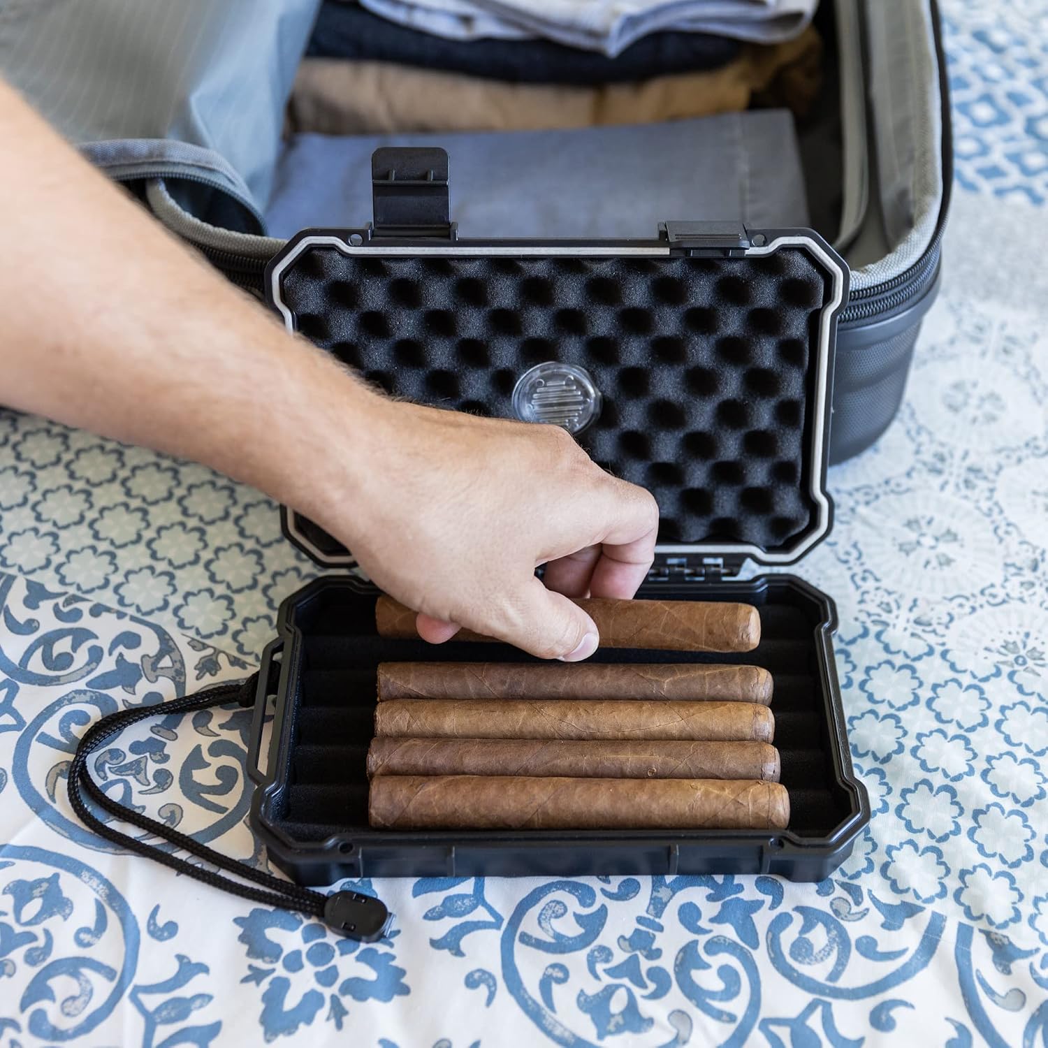 Napoli Travel Case - 5 Count - Waterproof, Rugged, Crushproof, Built in Hygrometer