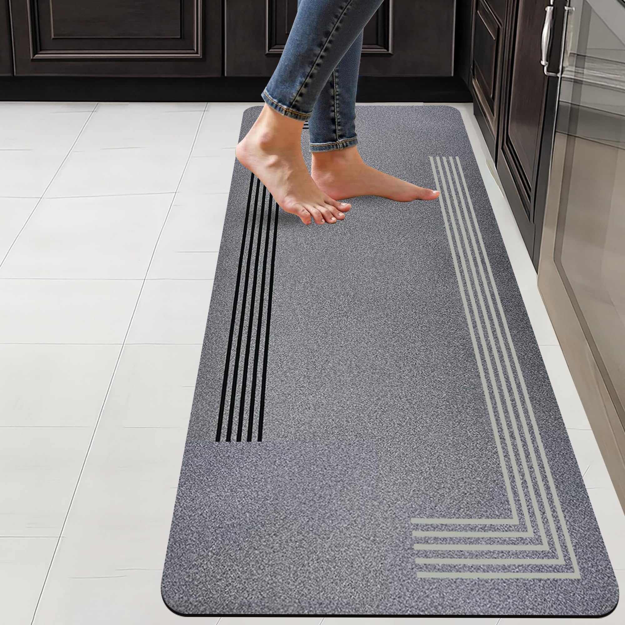 SITTELLA Rubber 1 Pcs Anti-Skid Kitchen Mats 3mm, Water Absorbent Rug, Carpets, Floor Mat for Home and Kitchen (150x45cm) Grey-image-3