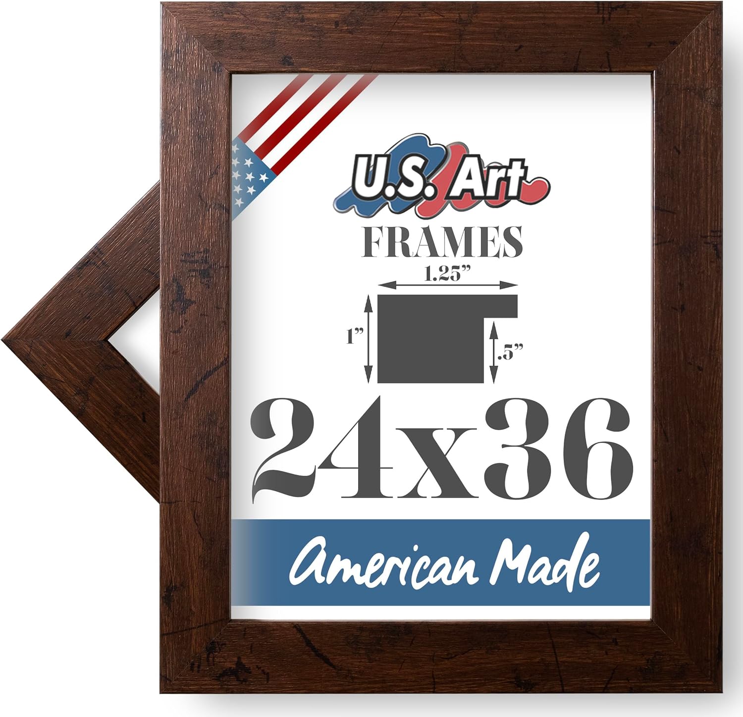 24x36 Distressed Mohagany 1.25 Inch Wide Moulding Wall and Home Decor Picture Poster Frame 100% American Made