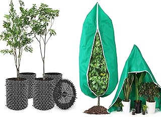 Ultimate Gardening Bundle: 4-Pack Frost Protection Covers with Zipper + 5P 14-Gallon Air Pruning Planters | Complete Winter Guard & Growth Solution for Trees, Shrubs, Fruits & Vegetables