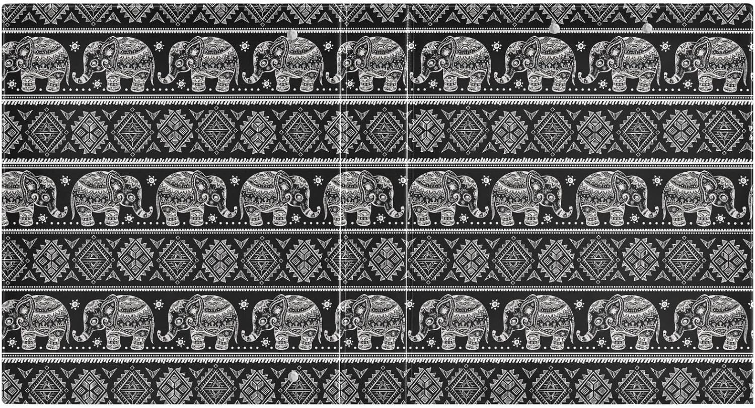 Indian Lotus Ethnic Elephant Black White 3 Ring Binder 1.5" Decorative D-Ring Binder with Clipboard&3 Clear Pockets, Holds 200 Sheets A4 Size Paper Waterproof Binders for School Home Office
