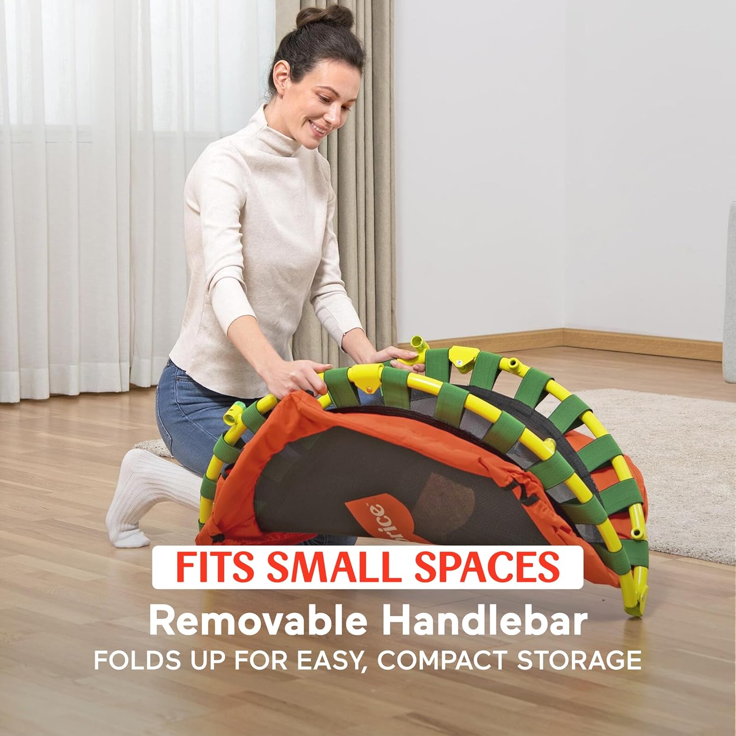 Fisher-Price 3-Foot Mini Trampoline, WonderJump 36-Inch Round Indoor Toddler Kids Trampoline with Stabilizing Handlebar