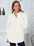 PRETTYGARDEN Womens Long Sleeve Quarter Zip Pullover Sweater Casual Loose V Neck Collared Ribbed Knit Jumper Tops Thumb Hole