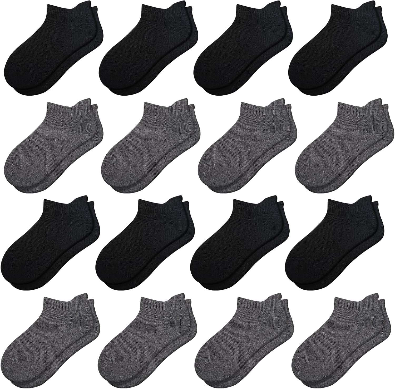 Comfoex 16 Pairs Boys Girls Socks Ankle Low Cut Athletic Cushioned Socks For Kids 4-6 6-8 8-10 Years Old