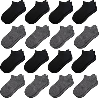 Comfoex 16 Pairs Boys Girls Socks Ankle Low Cut Athletic Cushioned Socks For Kids 4-6 6-8 8-10 Years Old