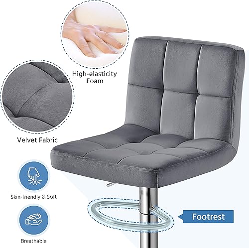 Miniatura 8 de Yaheetech Taburetes de bar XL modernos y ajustables sillas de isla de cocina altura de mostrador sillas giratorias sin reposabrazos con base más