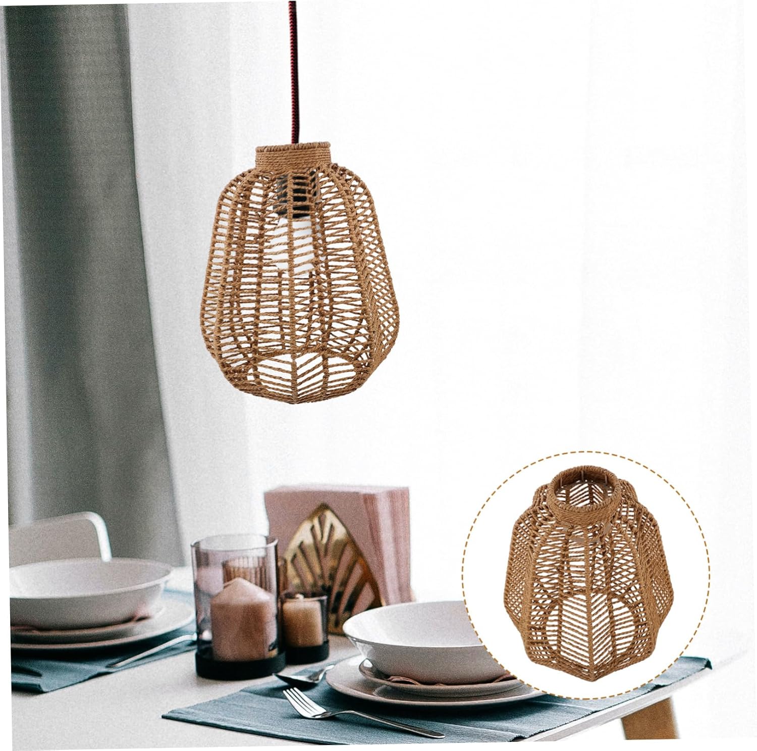 DOITOOL Rattan Woven Lamp Shade Pendant Light Cover Rustic Decorative Lampshade for Ceiling Lights Coffee Easy to Install Lightweight Natural Atmosphere