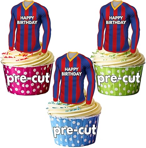 Ak Giftshop Predecoupee Joyeux Anniversaire Maillots De Football Comestible Pour Cupcakes Gateau Decorations Barcelone Couleurs Lot De 12 Amazon Fr Cuisine Et Maison