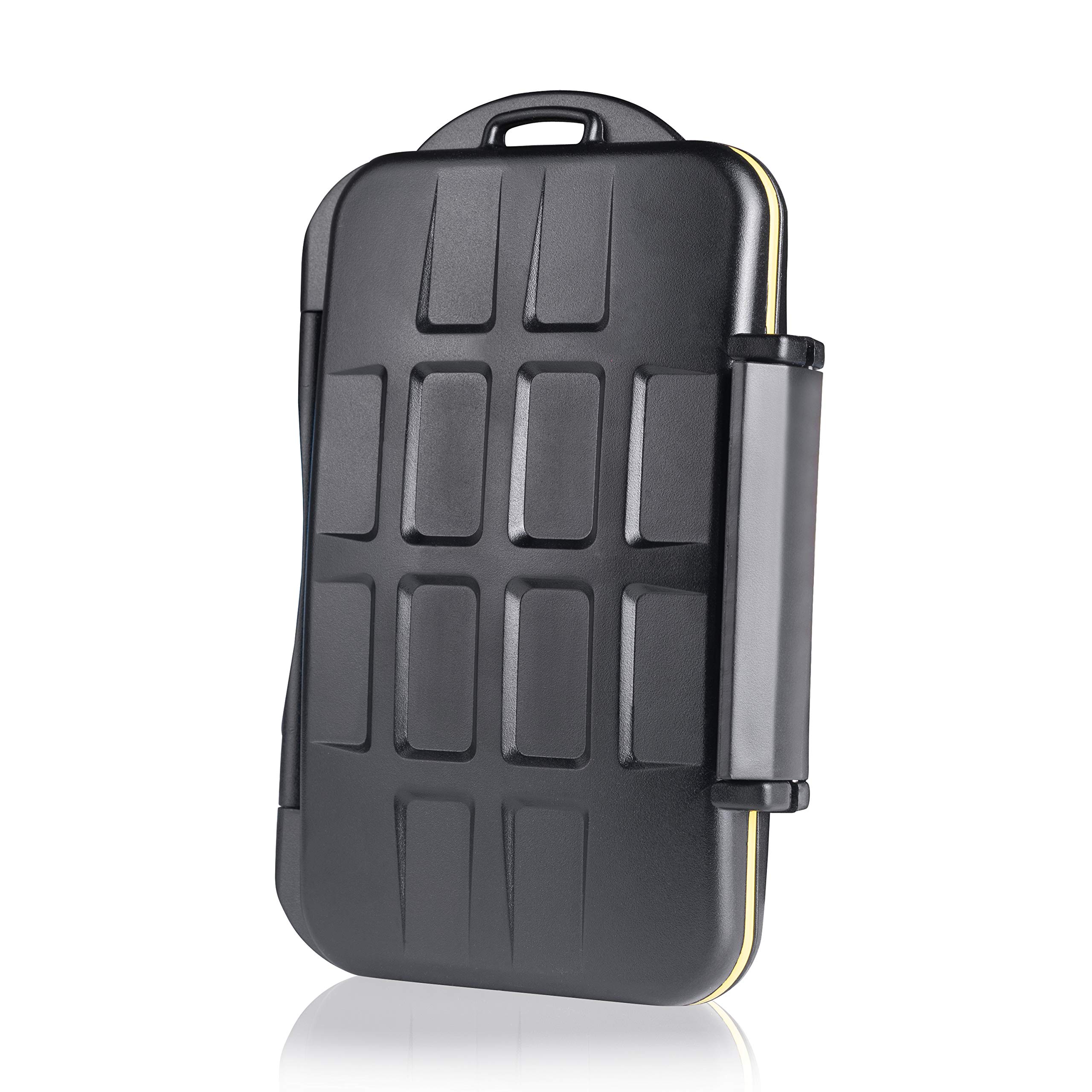 ICY BOX SD Card Storage For 28 Memory Cards (8x SD, 16x Micro SD, 4x CF), Clip Closure, Case With Carabiner Hook, Black