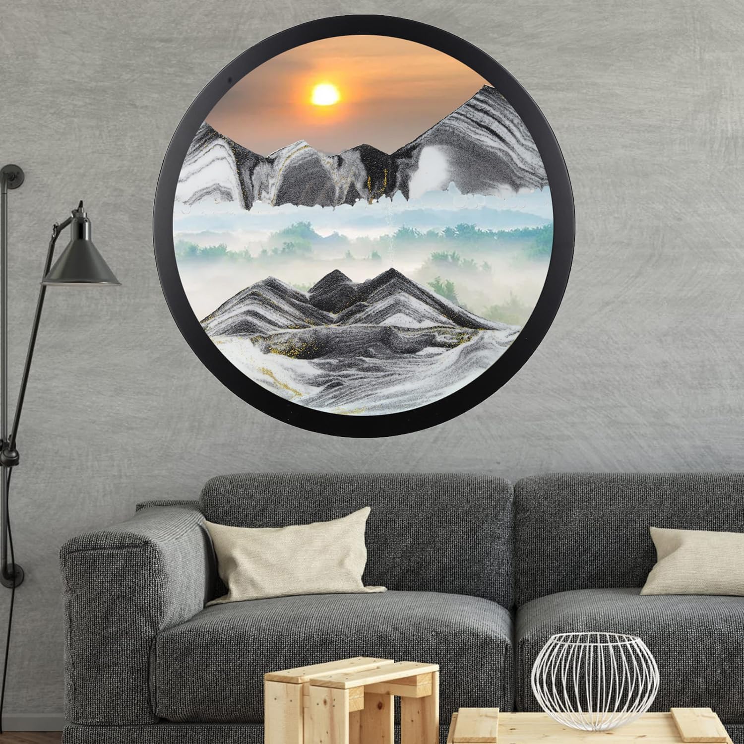 TaLcuS 360° Rotation Moving Sand Art Wall Decor, 3D Hourglass Deep Sea Sandscape Liquid Motion Display Painting Flowing Sand Frame Relaxing Desktop Home Office Work Decor(D,24in)