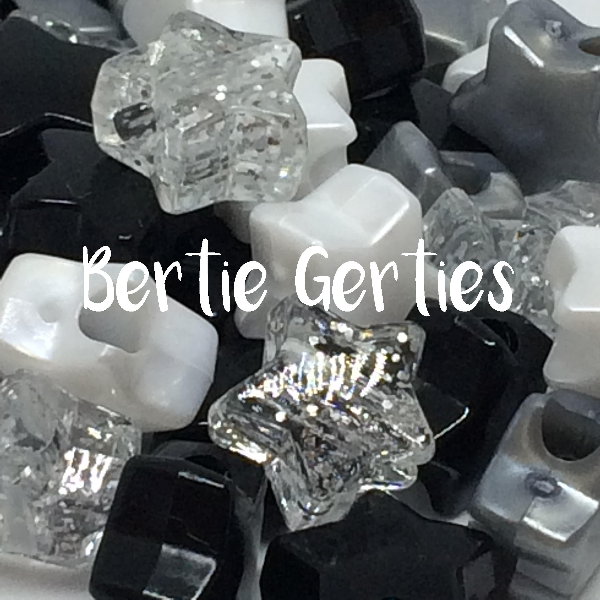 50 x Midnight Mix Black and White Star Pony Beads - 13mm - Opaque, Pearl, Glitter