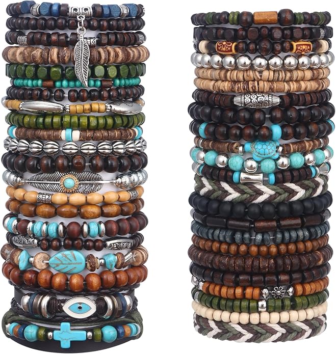 Pulseras de madera ajustables para hombre 41/44 pcs miniatura 8