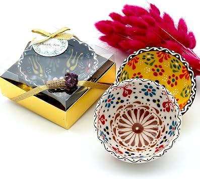 Bridal shower favors, 16 Set of Ceramic Bowls, Wedding Favors for Guests Bulk, Baby Shower Favors Bulk, Mexico Wedding Party Favors, 3.14 inches dimension Gold Box
