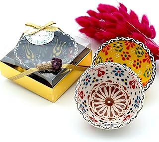 Bridal shower favors, 16 Set of Ceramic Bowls, Wedding Favors for Guests Bulk, Baby Shower Favors Bulk, Mexico Wedding Party Favors, 3.14 inches dimension (Gold Box)