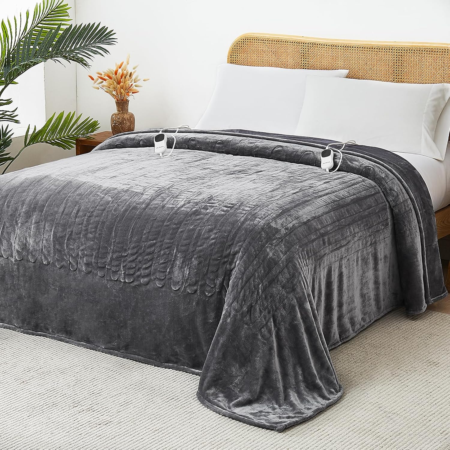 JKMAX Electric Heated Heating Blanket - Heated Bed Blanket 10 Heating Levels 8 Hours Auto Off Fast Heating ETL Certified Electric Blanket with Ultra Soft Overheat Protection King Size 100" x 90" Grey Grey King 100" x 90"