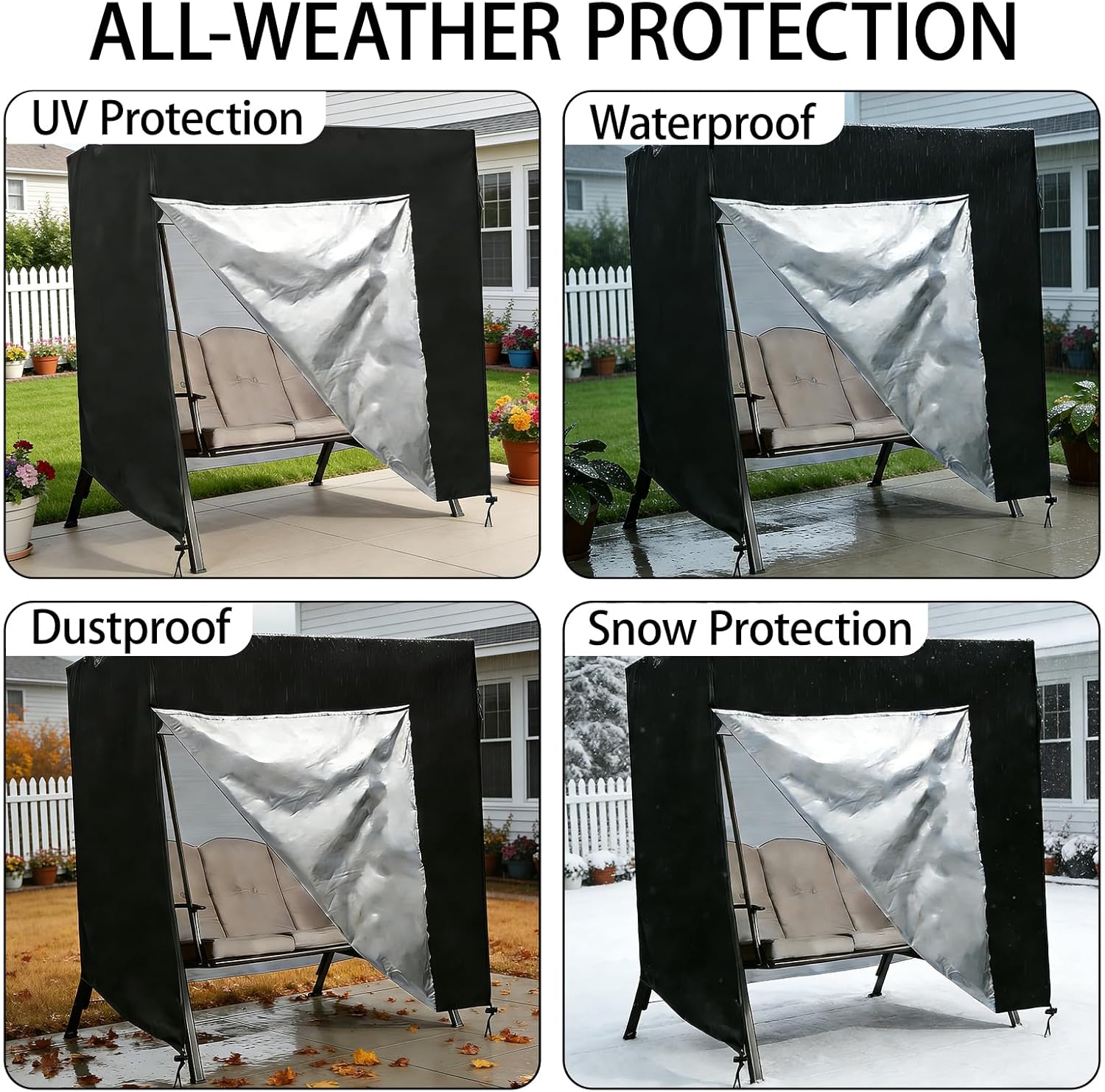 Outdoor Swing Cover Patio Porch Swing Canopy Covers Waterproof Heavy Duty Oxford Windproof Hammock Cover Glider Chair Covers for Garden All Weather Protection with Storage Bag (Black,74x28x46in)