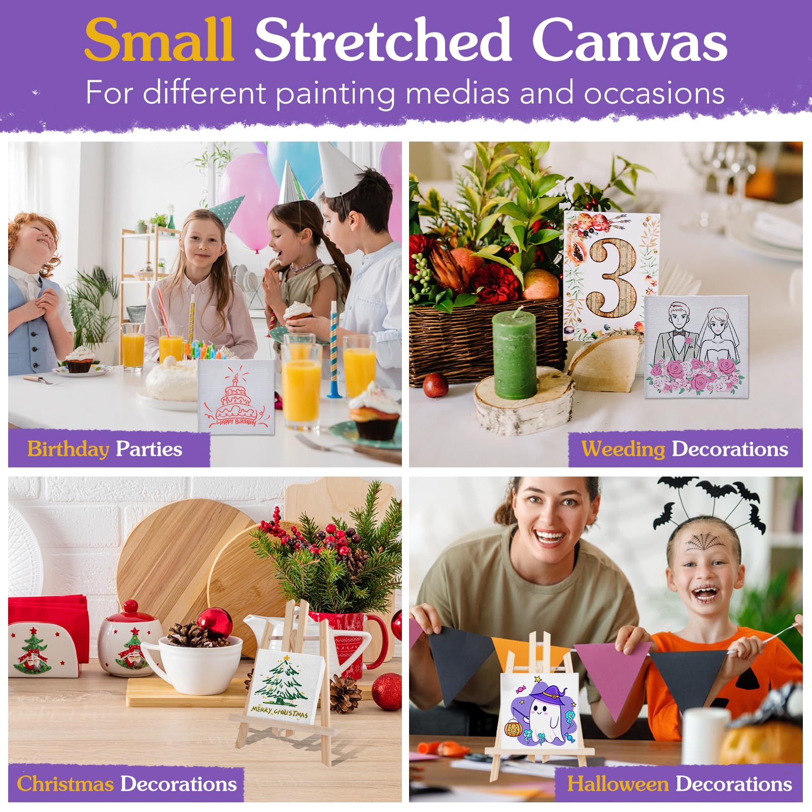 ESRICH Mini-Leinwände zum Malen, Mini-Leinwand, Großpackung mit 200 Stück, 6,1 x 6,1 cm, 1,2 cm Profil, kleine quadratische Leinwand, leere Leinwände sind ideal für Schulprojekte und Kindergeburtstage