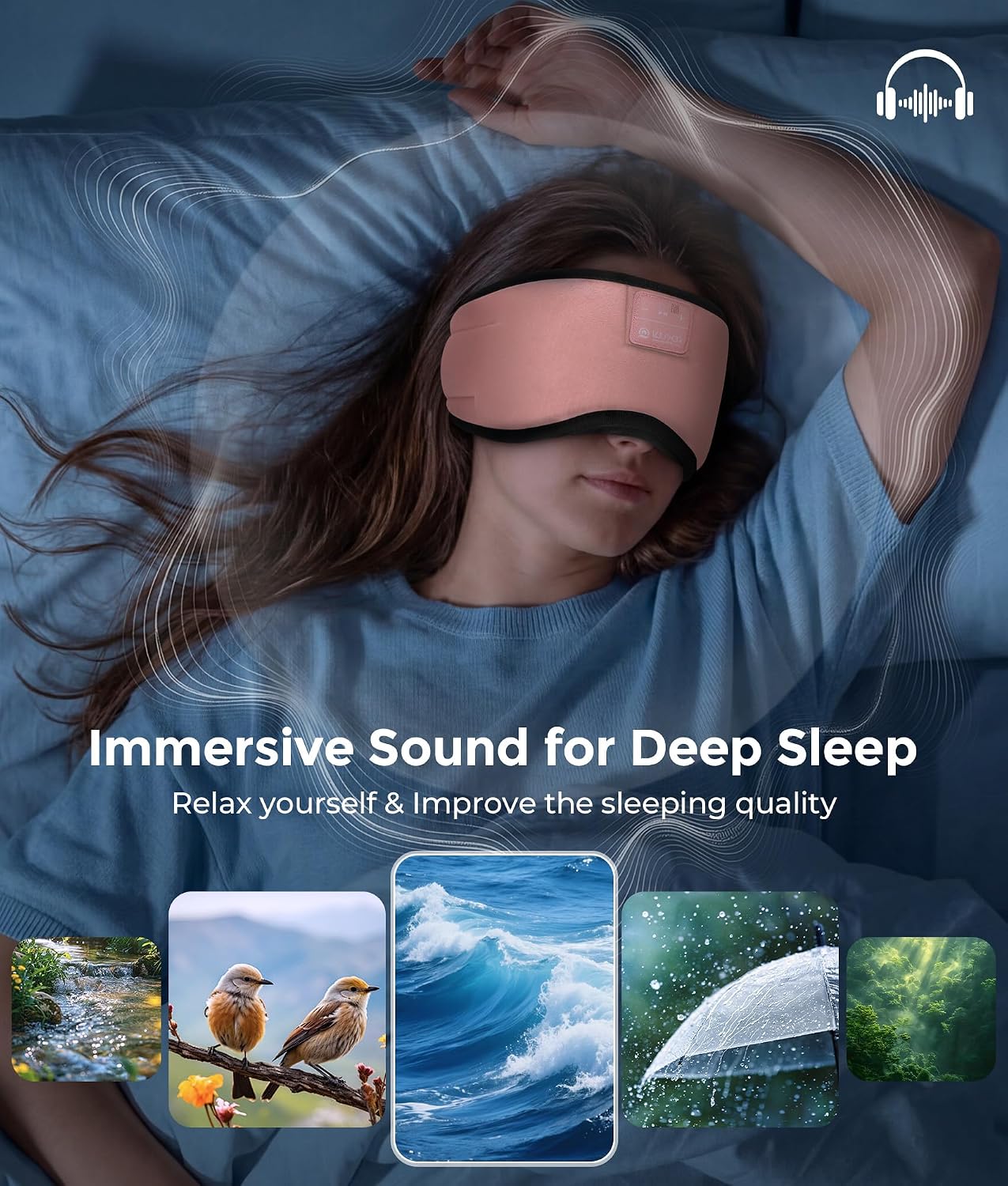 LOVE EYE Sleep Headphones Bluetooth 5.4 Sleeping Eye Mask Wireless Music Earphones with Built-in HD Speakers for Side Sleepers Cotton Sleeping Headphones for Women Men Gifts (Pink)