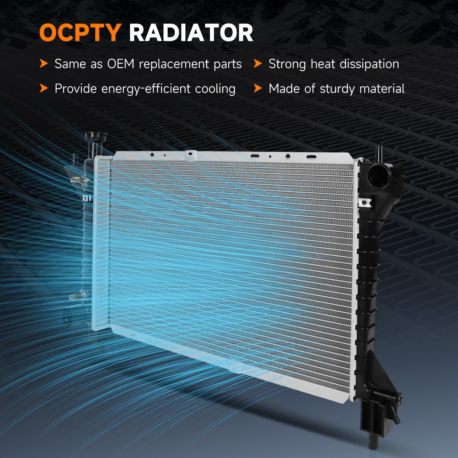 OCPTY For Ford Mustang CU1488 Radiator Replacement Compatible with 1994-1996 Ford Mustang 3.8L/1994-1995 Ford Mustang 5.0L,24" W X 14-7/8" H x 1" D, 1-1/2" Inlet, 1-3/4" Outlet Engine Coolant Radiator