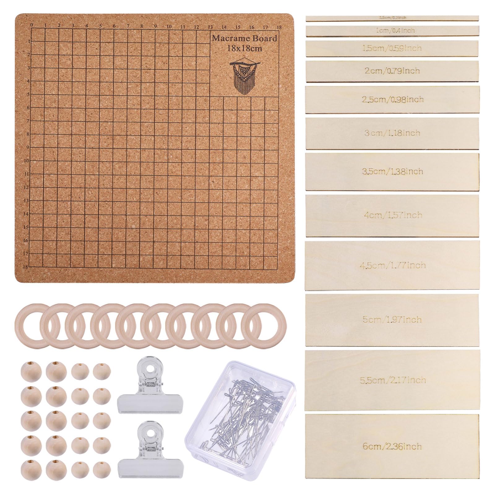 FREEBLOSS 8x8'' Ensemble de Planches en Macramé avec Séparateur de Tissage Planche en Bois et Épingles avec 10 Porte Clés pour Tressage Kits de Macramé pour Adultes Débutants