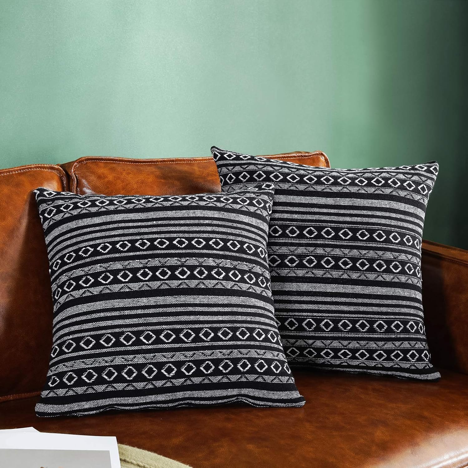 AmHoo Bohemian Retro Stripe Throw Pillow Covers Boho Ethnic Double-Sided Pattern Set of 2 Pillowcase for Couch Sofa Bed Livingroom 20x20Inch Black