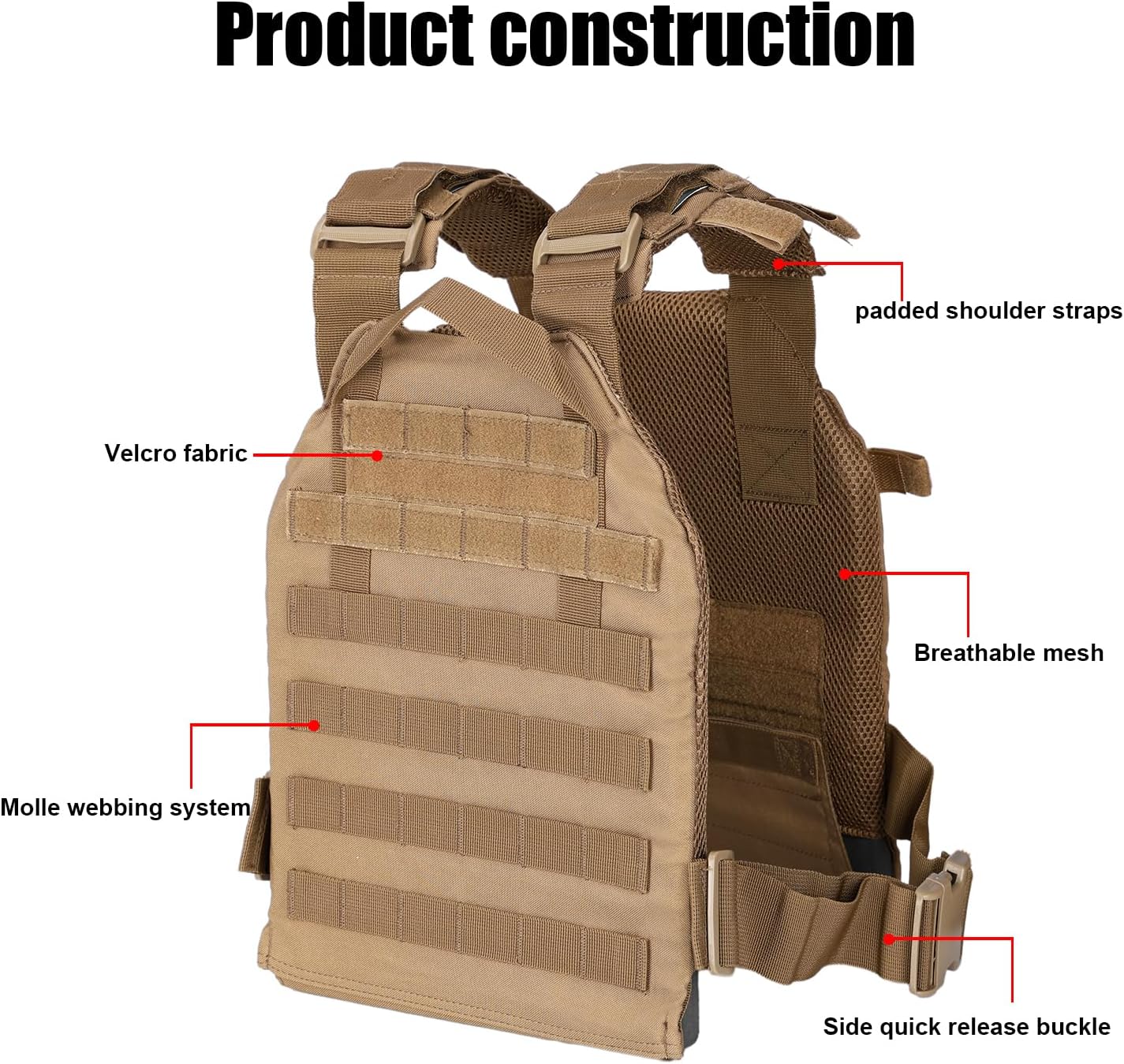 Adjustable Weighted Vest Fitness Sport Training Strength and Endurance Training,Quick Release with Molle for Running,Fitness Workouts Tan image 3 of 7 B0DXPCX4RY