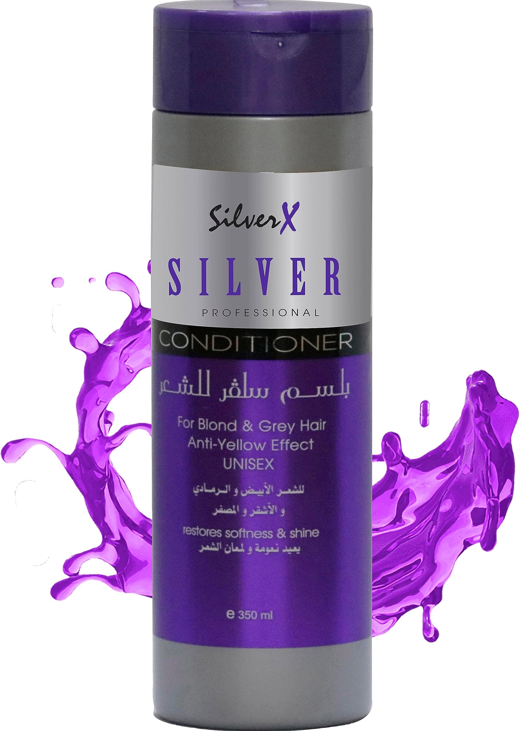 SilverX For Blonde, Ash, Light hair treatment color corrector purple, SALT&SULFATE FREE after keratin shampoo silver shampoo & conditioner & mask (Conditioner 350 ml)