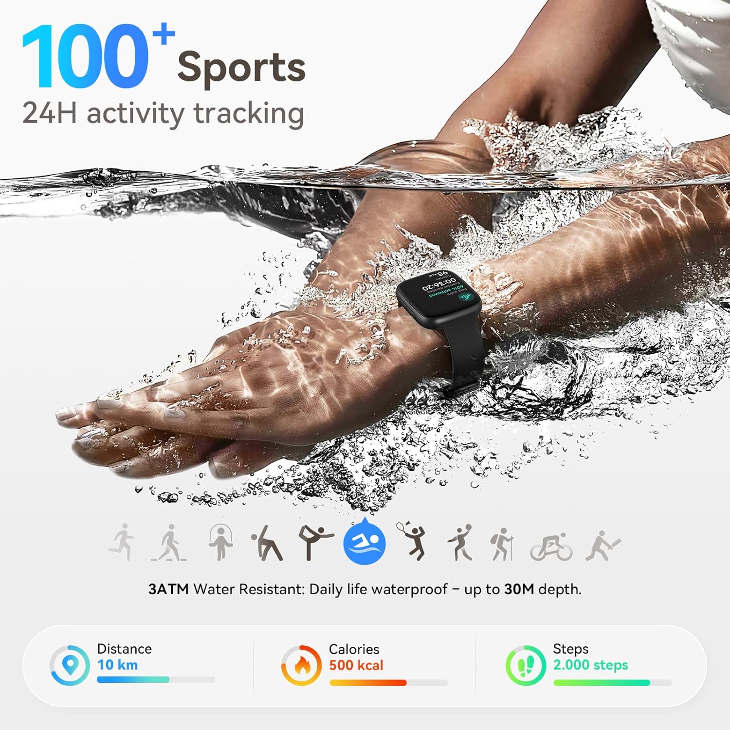 Smart Watch for Men/Women, Answer/Make Call, 1.85" AMOLED Always-On Display Screen Smartwatch for iPhone & Android, 3ATM Waterproof Fitness Tracker with Heart Rate/Sleep/SpO2 Monitor, 100+ Sport Modes