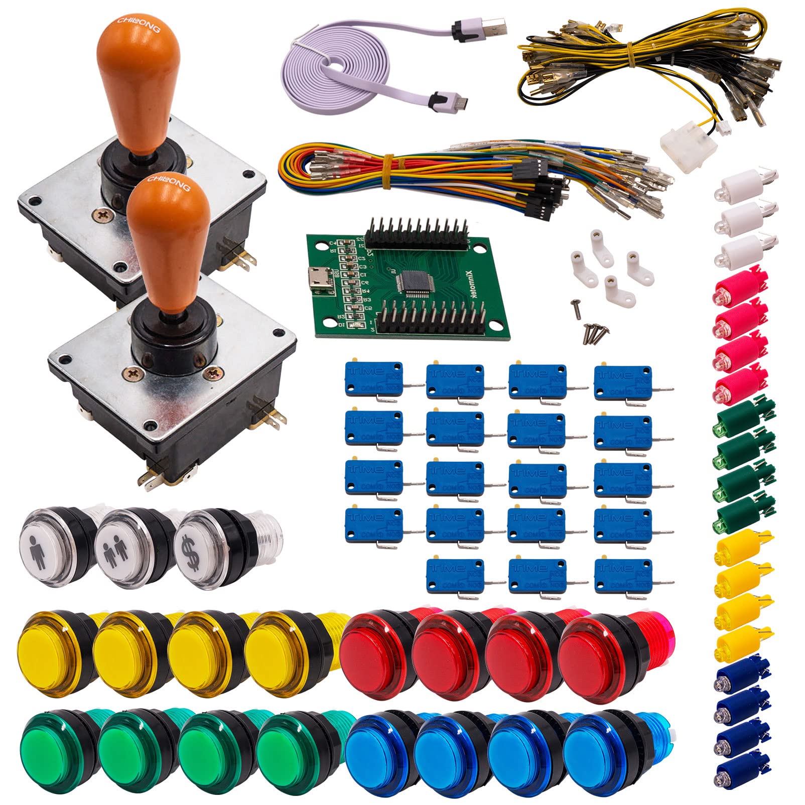 Kit Joystick e Pulsanti Arcade 2 Giocatori Luminosi Pulsanti Tranparents Joystick Coreani Mappa XinMoTek Videogiochi Retro Gaming