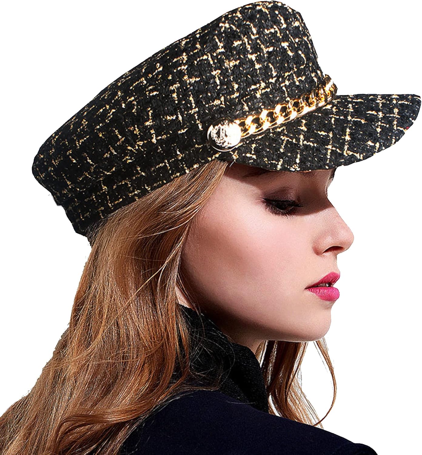 Women Tweed-Plaid-Newsboy Fiddler Cap Classic Cabbie-Berets Hat Winter Fashion Teens Adjustable 55-57CM (Black) at  Women’s Clothing store