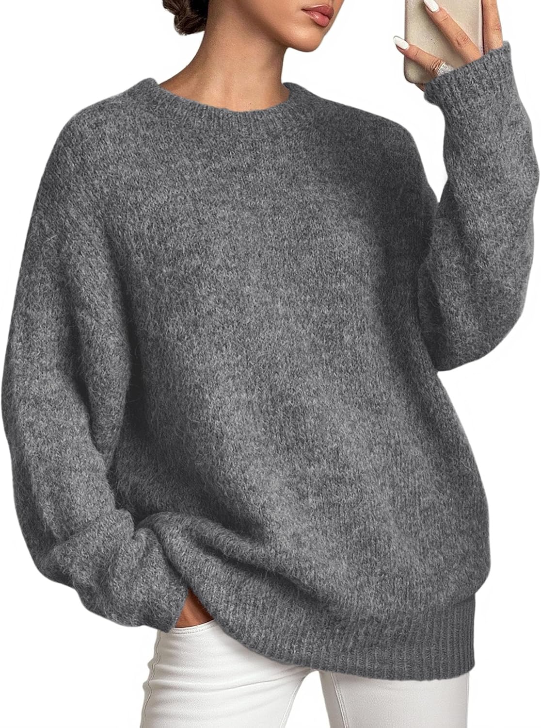 PRETTYGARDEN Womens Fall Long Sleeve Sweater Crew Neck Fuzzy Loose Fit Chunky Knit Oversized Pullover Sweaters Going Out Tops - Image 2