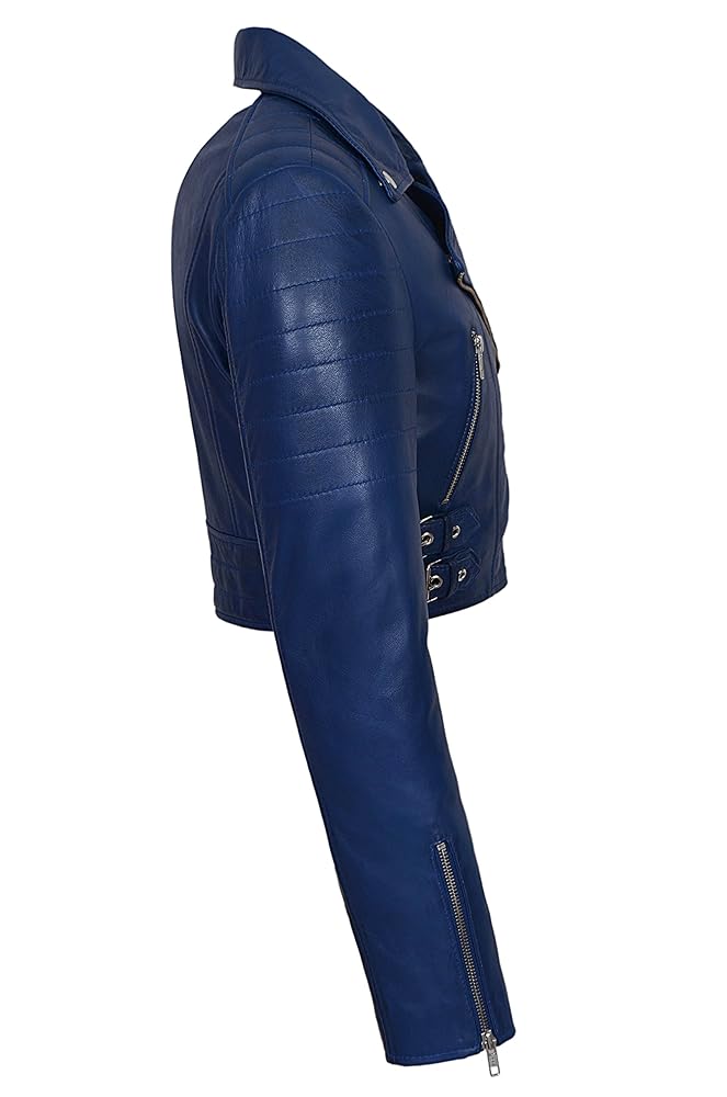 Ladies Biker Real Leather Jacket Cropped Short Body Style