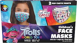 Just Play Children’s Single Use Face Mask, Trolls World Tour, 14 Count, Small, Ages 2-7, Kids Toys for Ages 2 Up