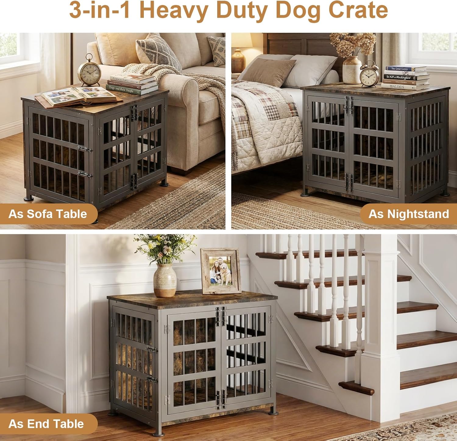 27" Dog Crate Furniture for Small Dogs, Heavy Duty Dog Cage for Small & Medium Dogs with Wheels, Indoor Puppy Crate, 26.6" L x 20.9" W x 23.8" H, Decorate House as TV Stand, End Table — Rustic Brown