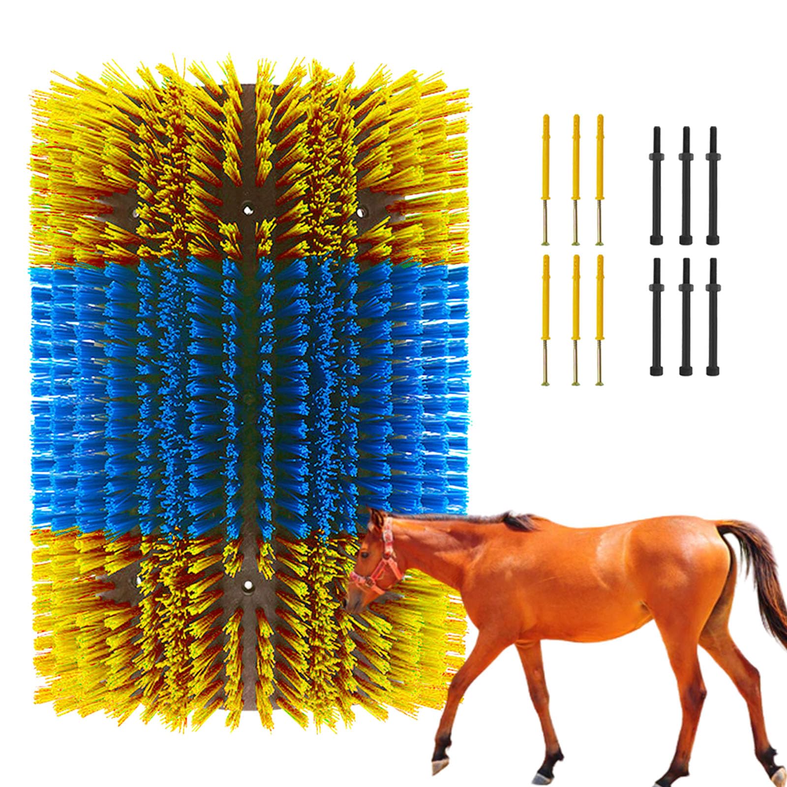 Cepillo rascador para ganado Rascador for caballos, cepillo for caballos con 6 tornillos, for caballos, cabras, vacas y ovejas(Yellow+Blue)
