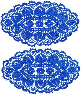 BIBITIME Lace Tablecloth Doily Handmade Crochet Placemat Women Vase Mat Kitchen Table Runner (2PCS-12 x 22 in, Blue)