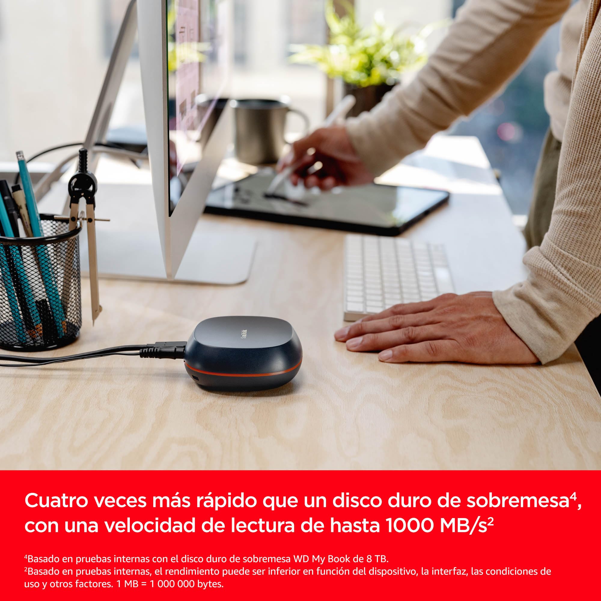 SanDisk Desk Drive SSD 4TB unidad SSD externa de sobremesa, compatible con Windows y Mac, copias de seguridad automáticas, hasta 1000 MB/s, Alta capacidad, formato exFAT, USB-C, USB 3.2 Gen 2