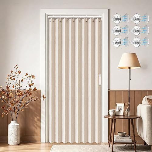 Vatge Closet Curtains, Accordion Style Door Curtains for Doorways, Pleated Folding Doors Curtain for Closet and Room Divider, 1 Panel, W39 x L78, Beige