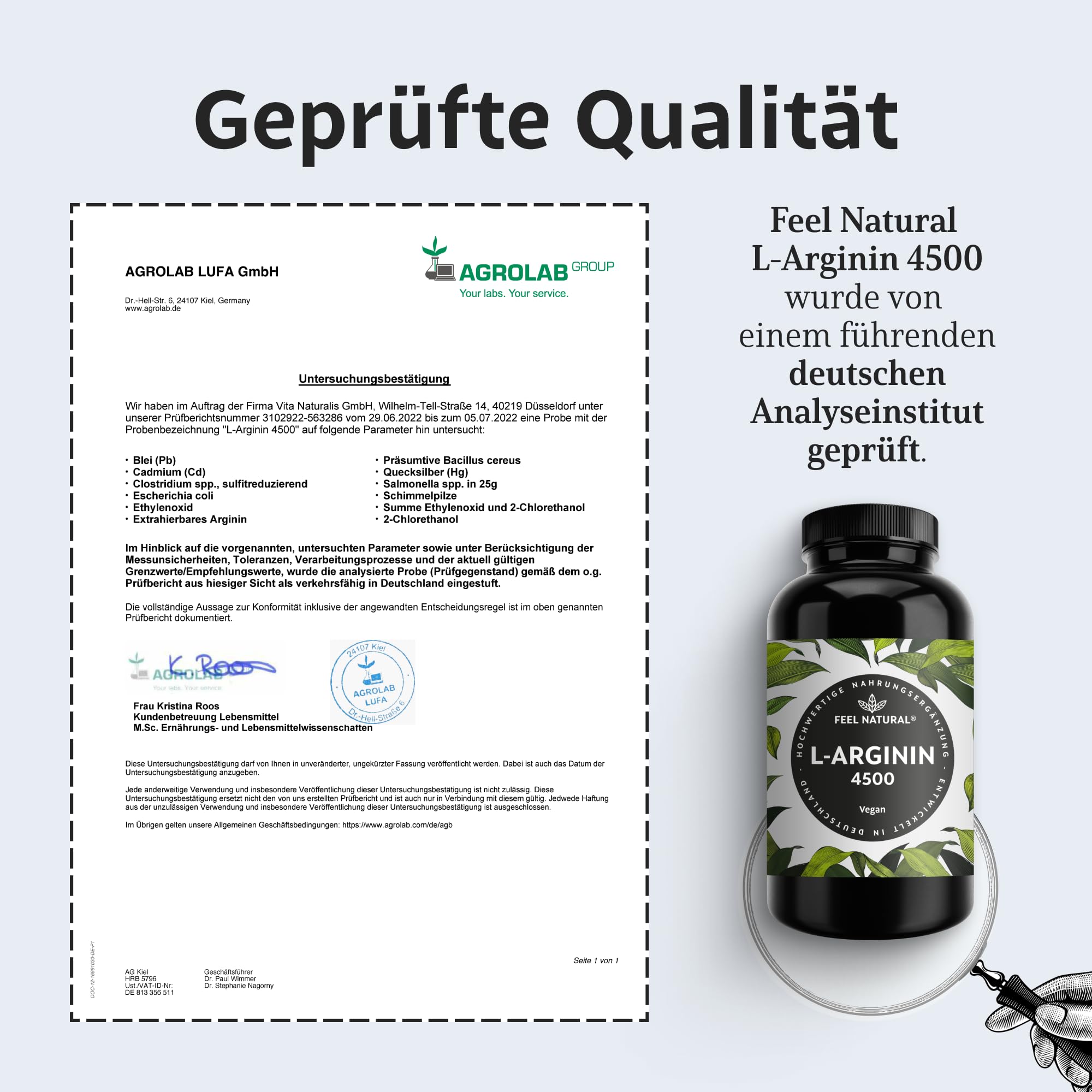 L-Arginin - 365 vegane Kapseln - 4500mg pflanzliches L Arginin HCL aus Fermentation (davon 3750mg pur) je Tagesdosis - Hochdosiert, ohne Zusätze, laborgeprüft, in Deutschland produziert