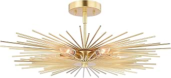 VAXCEL Nikko 24-in W Gold Mid-Century Modern Semi Flush Mount Ceiling Light