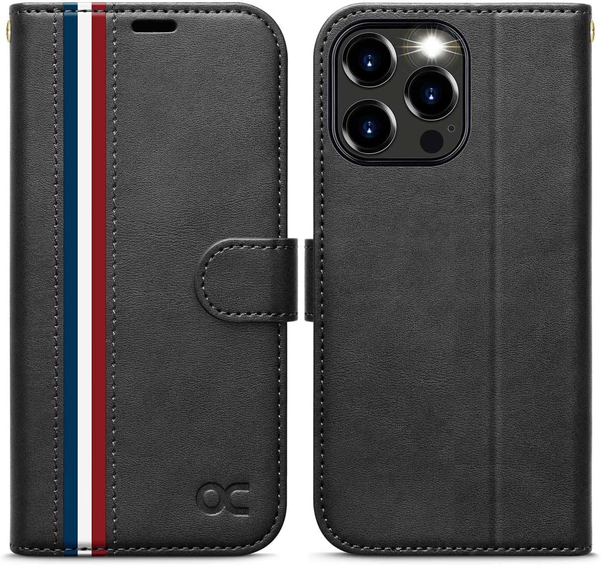 OCASE Compatible with iPhone 15 Pro Wallet Case, PU Leather Flip Folio Case with Card Holders RFID Blocking Kickstand [Shockproof TPU Inner Shell] Phone Cover 6.1 Inch 2023, Spliced Gray