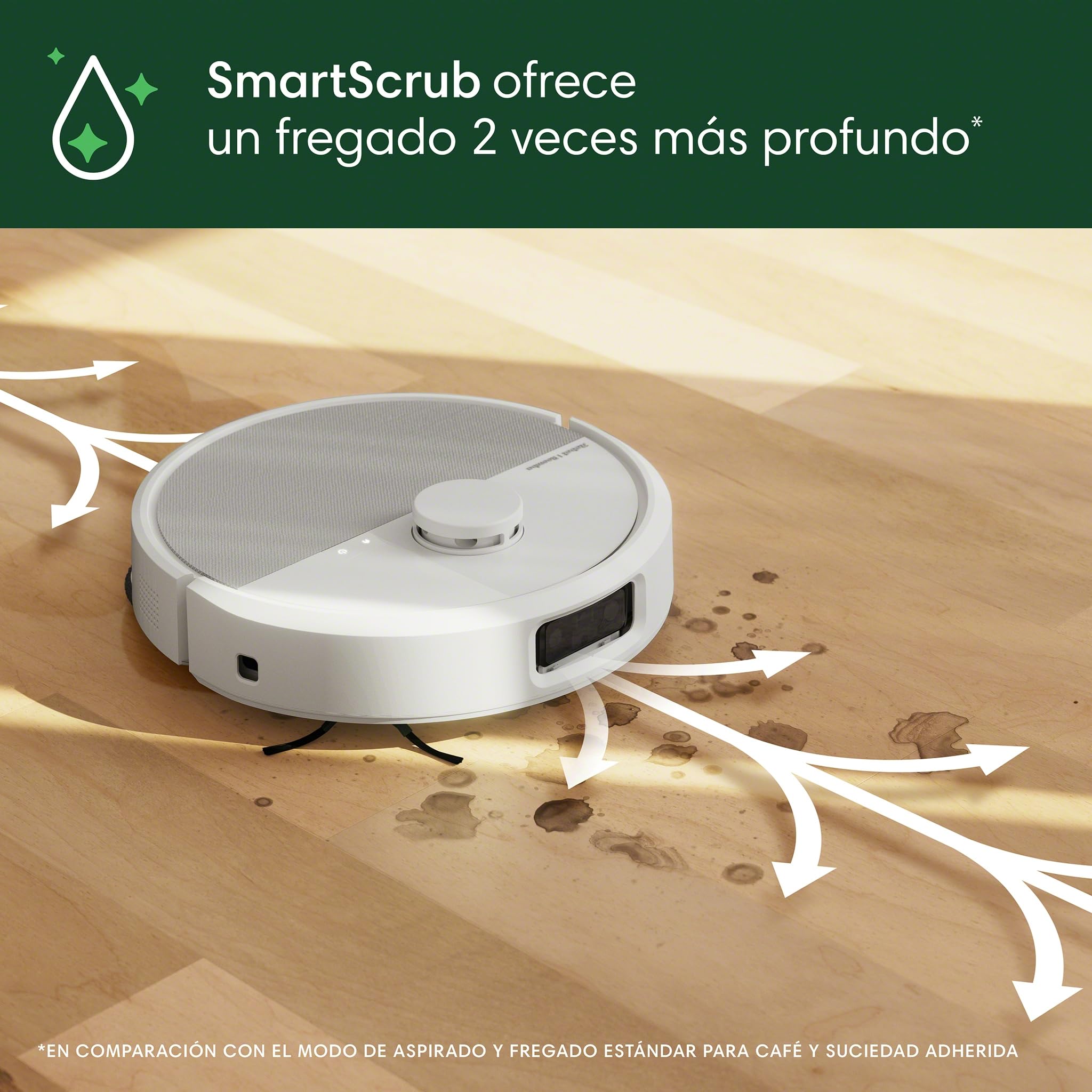 iRobot Roomba Plus 505 Combo con Base AutoWash multifunción y autolimpiable, mopas DualClean con PerfectEdge, PrecisionVision IA, Clearview Pro LiDAR, Secado Aire Caliente mopas, 75 días autovaciado_B
