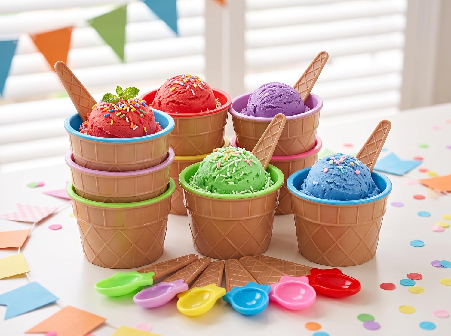 6 Pack Plastic Ice Cream Bowls With Spoons,Ice Cream Party Decorations