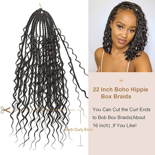 Vista 308 de Goddess Box Braids Crochet Hair With Curly Ends 18 Inch Bohomian Box Braids Crochet Braids 8 Packs 3X Crochet Braids Synthetic Braiding Hair 1B-4-30