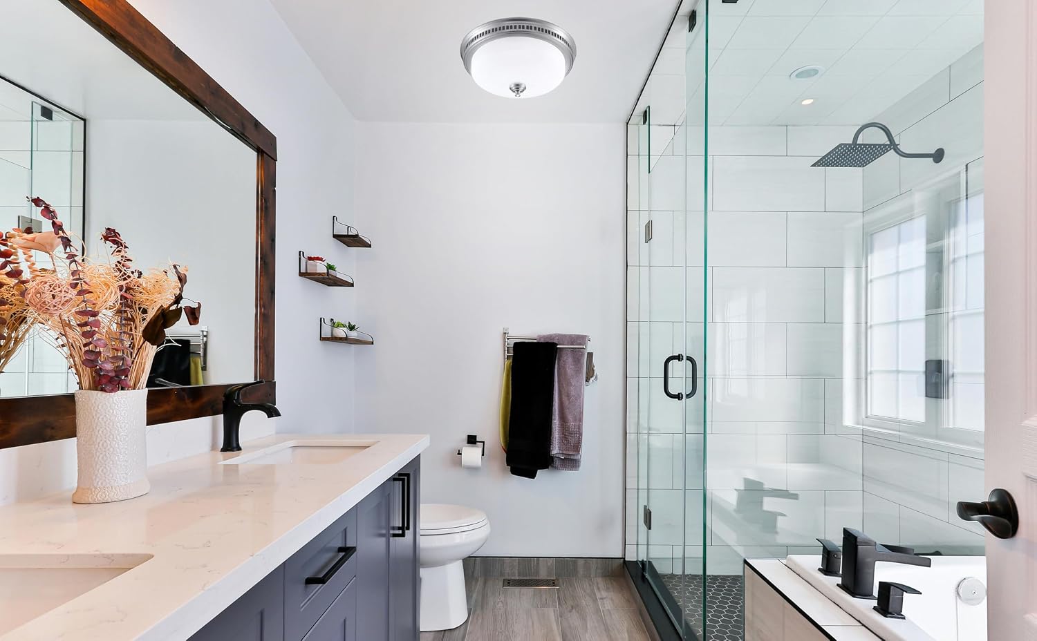 Decorative Round Brushed Nickel 110CFM Bath Fan w/Integrated LED Light and Glass Globe