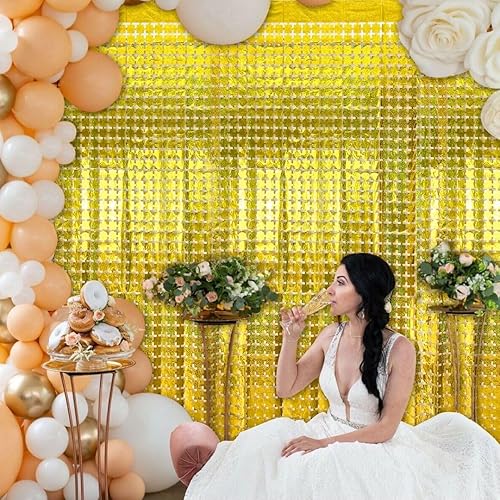 Vista 18 de Cortina cuadrada de oropel para fiesta, 5 cortinas de flecos de papel de aluminio con purpurina, decoración de fiesta, fondo negro para cabina